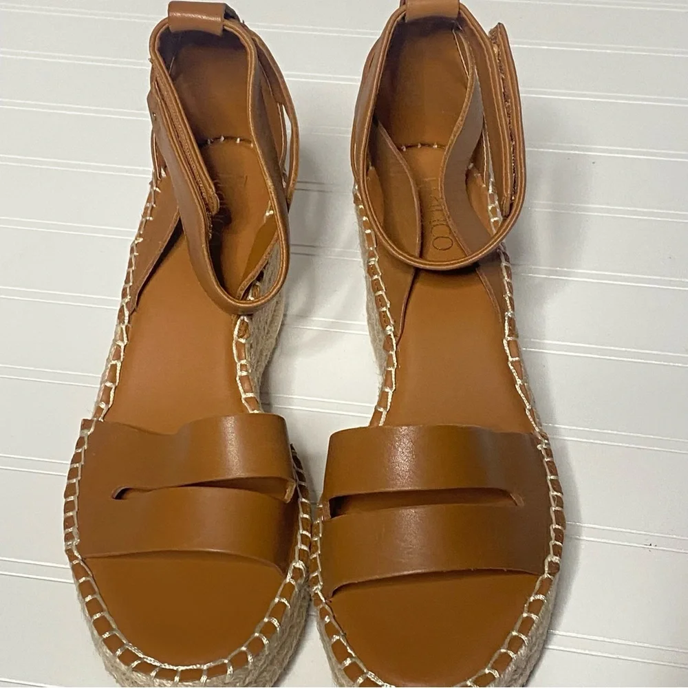 Franco Sarto Callia Wedge Sandals Tan Leather Espadrille • 8M